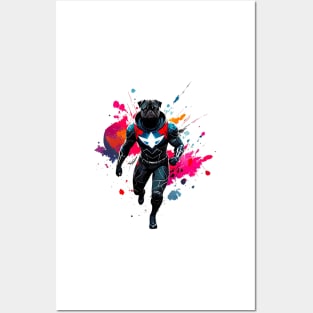 Confident and Commanding Pug in Black with Bold Red Metallic Superhero Suit Posters and Art